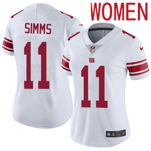 Women New York Giants #11 Phil Simms Nike White Vapor Limited NFL Jersey->women nfl jersey->Women Jersey